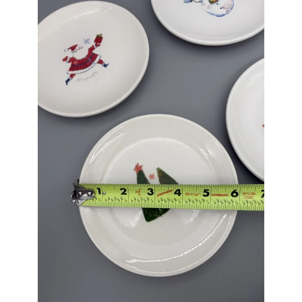Pier 1 Imports Set of 4 Christmas Appetizer Plates Ceramic Winter Snowman Santa‎